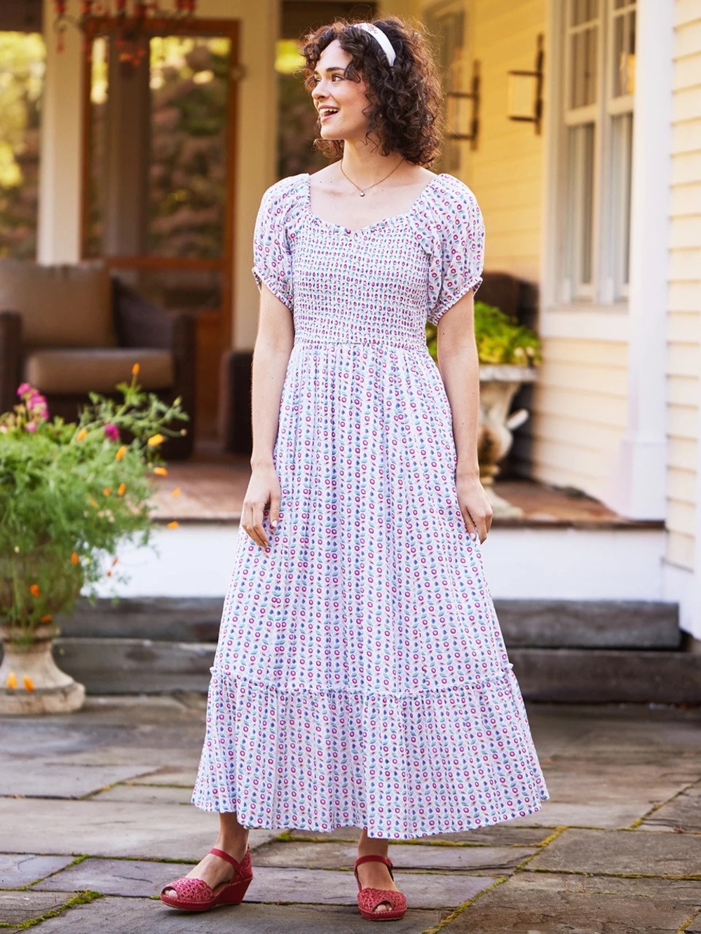 April Cornell Emil Garden Dress Smocked Floral Maxi Dress XL